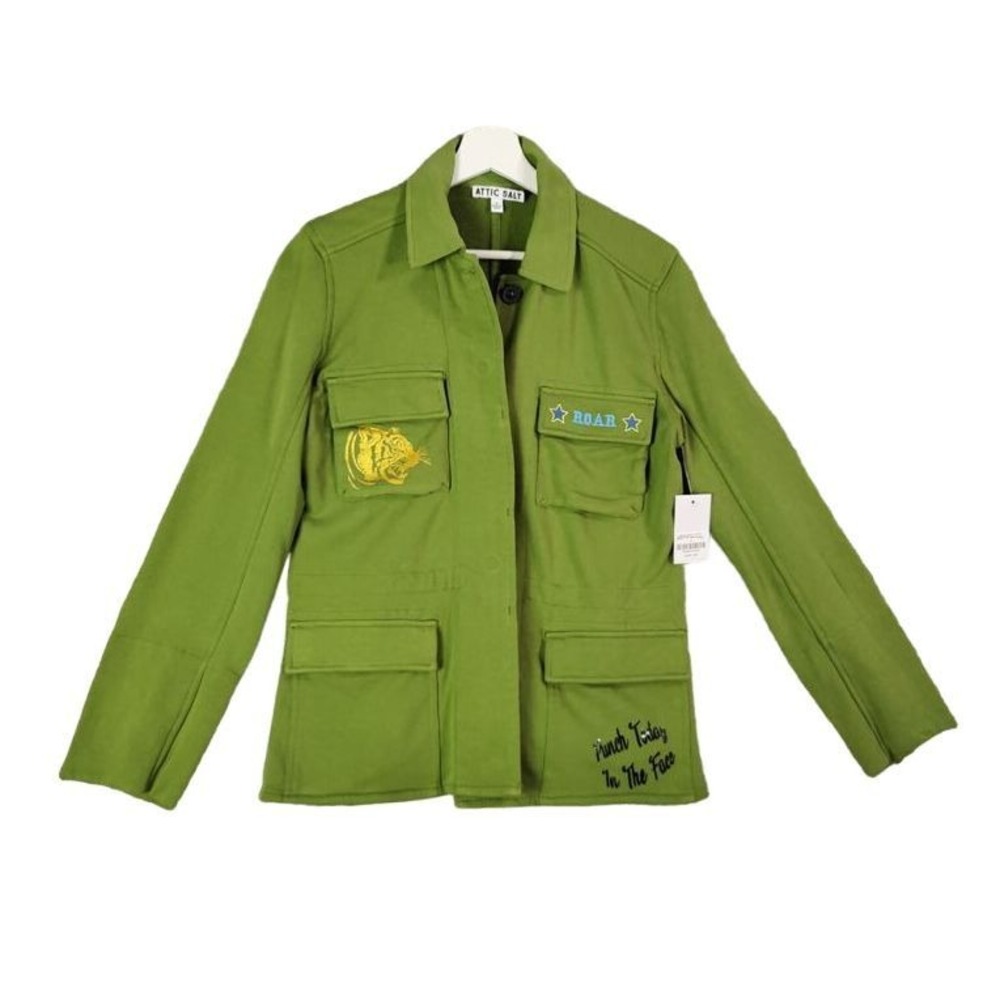 Attic Salt Women Edgy Utility Core Military Field Jacket S Green Tiger Patch NEW